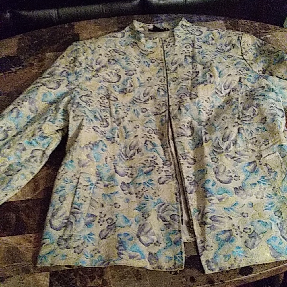 Lightweight floral leather jacket gently used